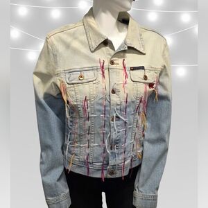 Rare Parasuco Y2K Denim Jacket with Rainbow Threadwork Size L